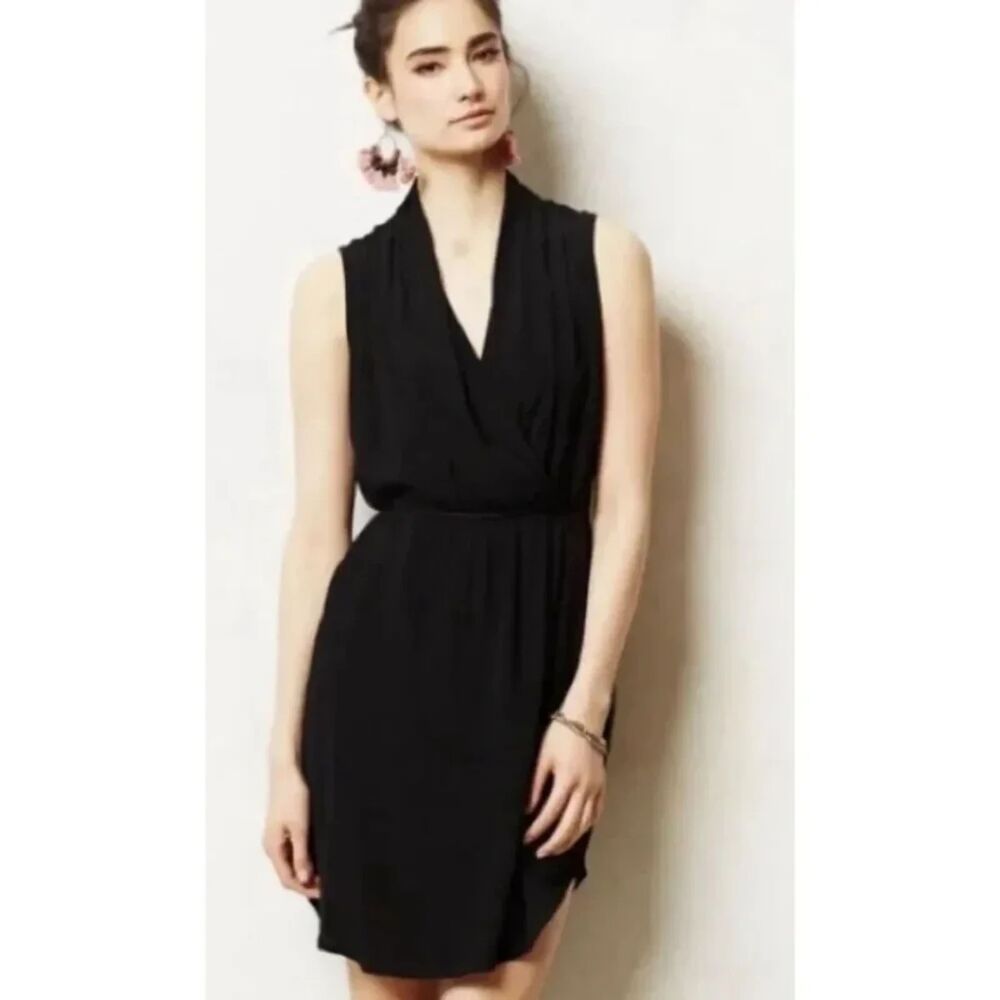 Anthropologie Maeve Women's Black Libyan Shawl Faux Wrap Sleeveless Dress Small
